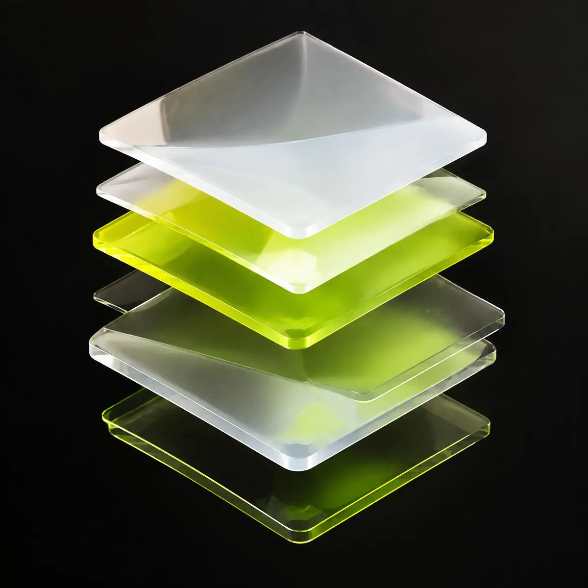 Abstract stacked translucent panels representing layered system design